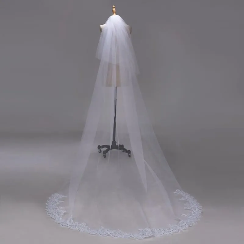 3M Lace Edge Chapel Wedding Veils Long with Comb| Bridelily