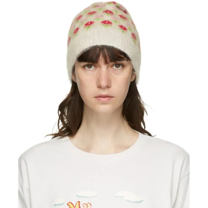 Ashley Williams White Mohair Flower Beanie