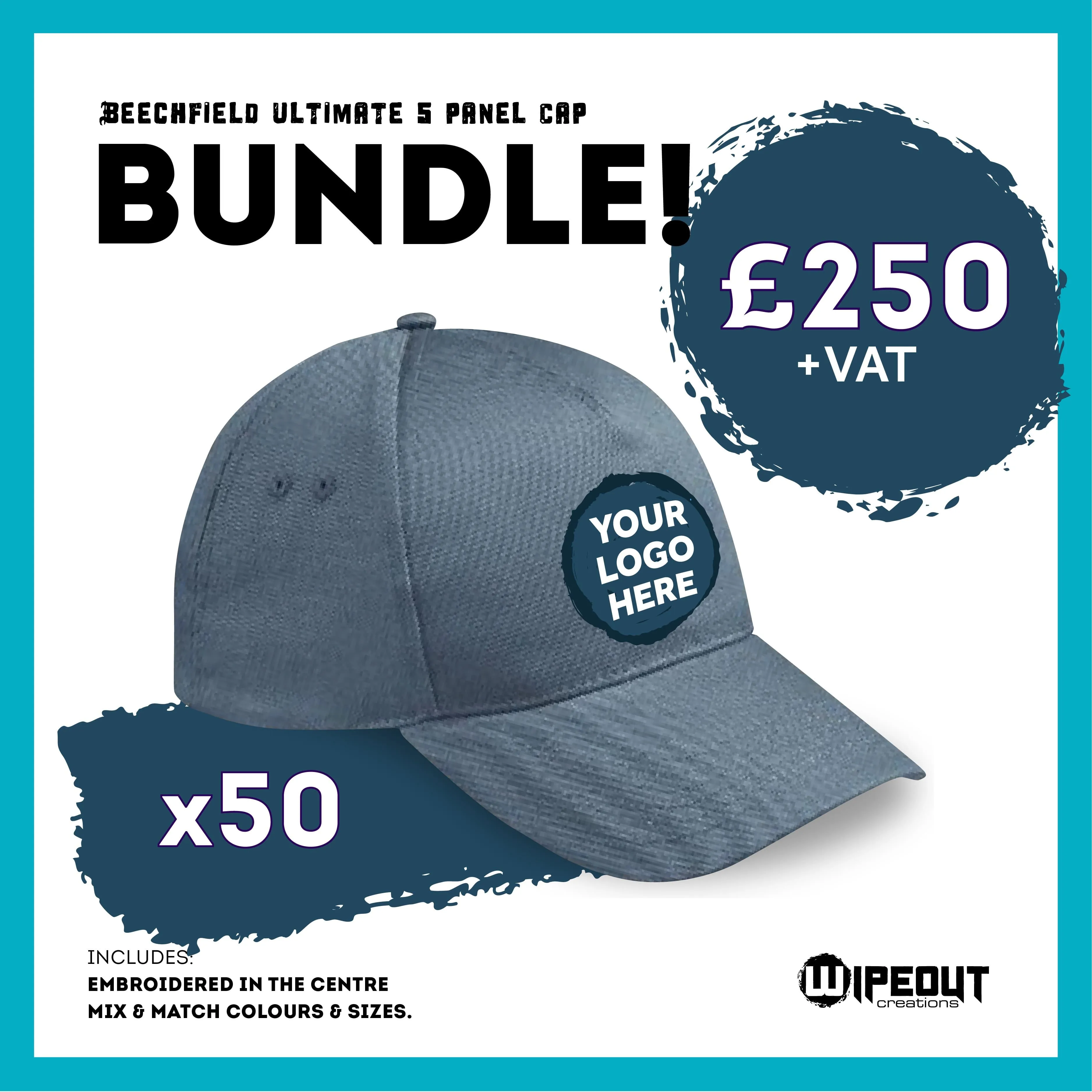 Beechfield Ultimate 5 Panel Cap x50   Free Logo