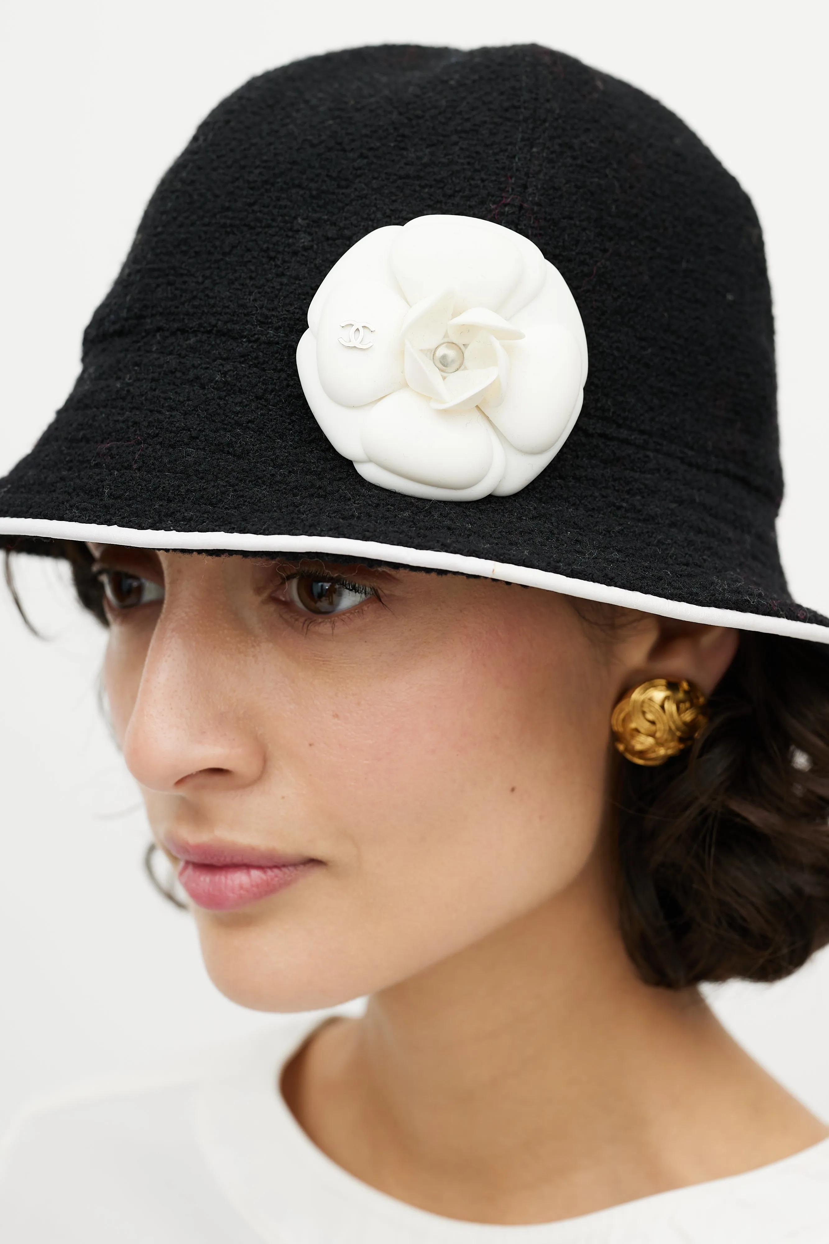 Black & White Camellia Bucket Hat