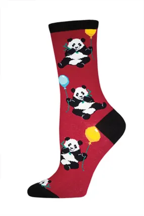 Burgundy Panda Party Socks (Women's)