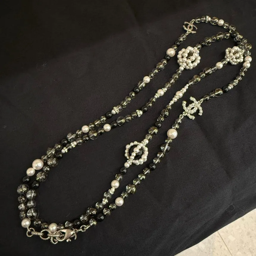 Chanel Pearl Black Beaded Long Necklace