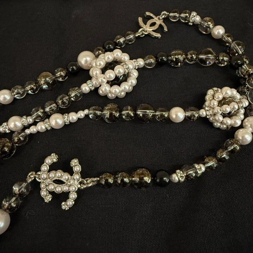 Chanel Pearl Black Beaded Long Necklace