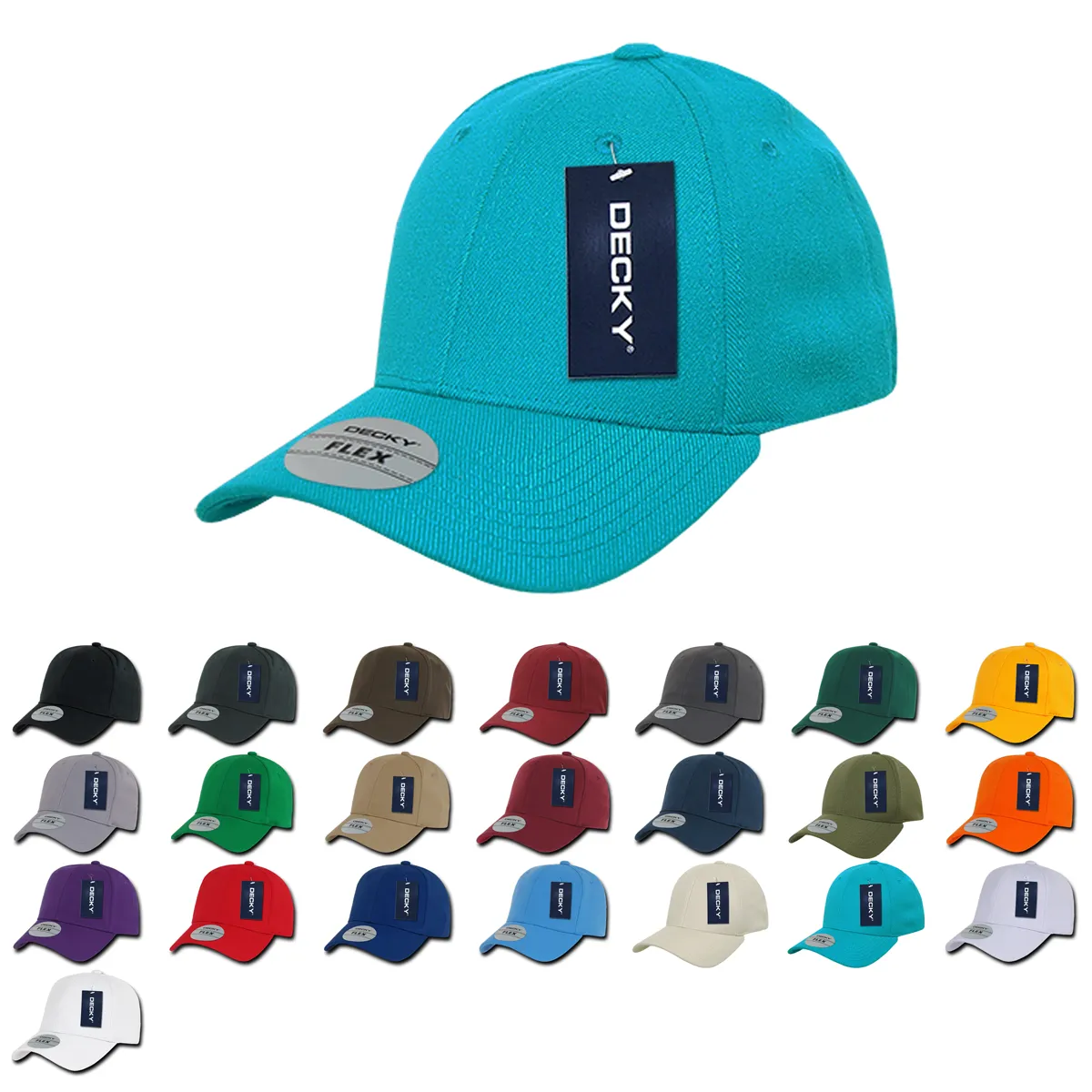 Decky 1016W Curve Bill Flex Hat, 6 Panel Structured Flex Cap - CASE Pricing