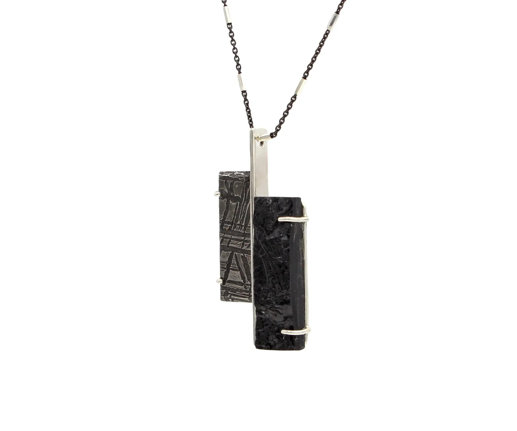 Double Bar Meteorite Black Tourmaline Necklace