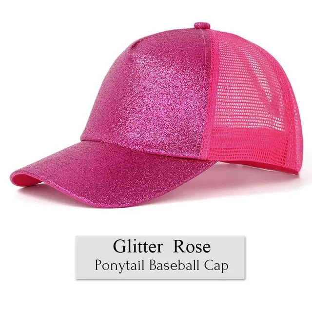 Glitter Ponytail Baseball Cap Women Snapback Summer
