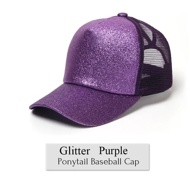 Glitter Ponytail Baseball Cap Women Snapback Summer