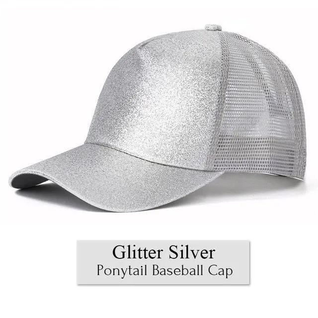 Glitter Ponytail Baseball Cap Women Snapback Summer