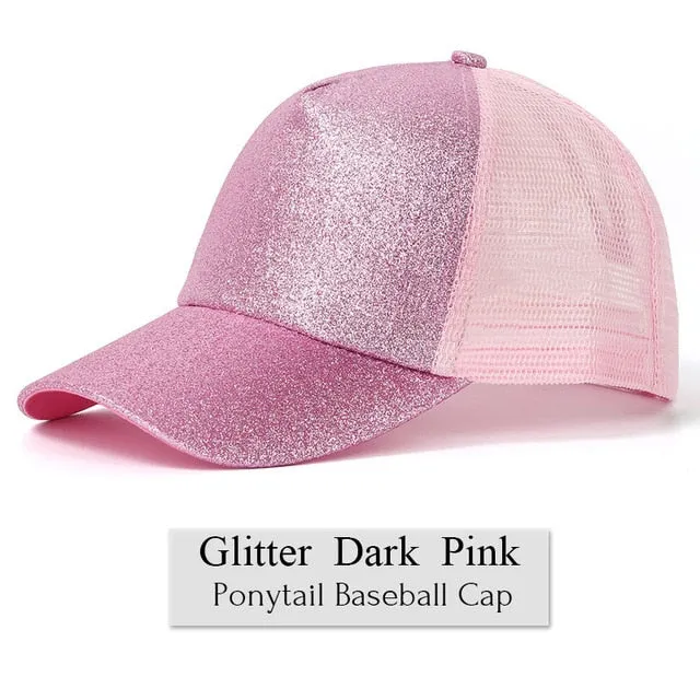 Glitter Ponytail Baseball Cap Women Snapback Summer