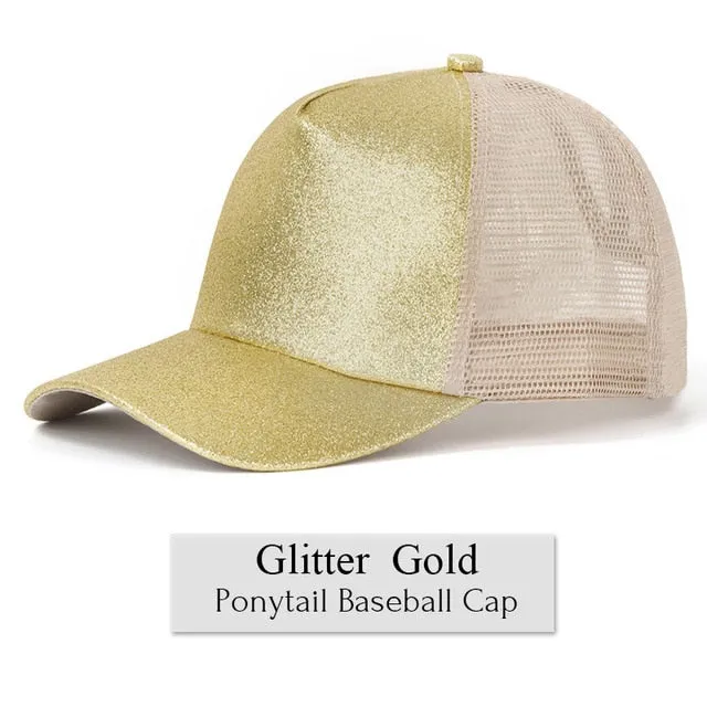 Glitter Ponytail Baseball Cap Women Snapback Summer