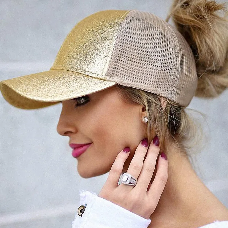 Glitter Ponytail Baseball Cap Women Snapback Summer