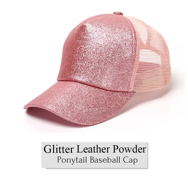Glitter Ponytail Baseball Cap Women Snapback Summer