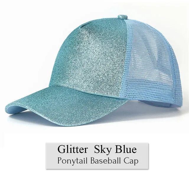 Glitter Ponytail Baseball Cap Women Snapback Summer