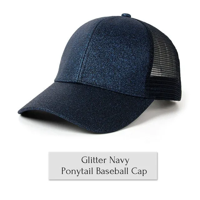 Glitter Ponytail Baseball Cap Women Snapback Summer