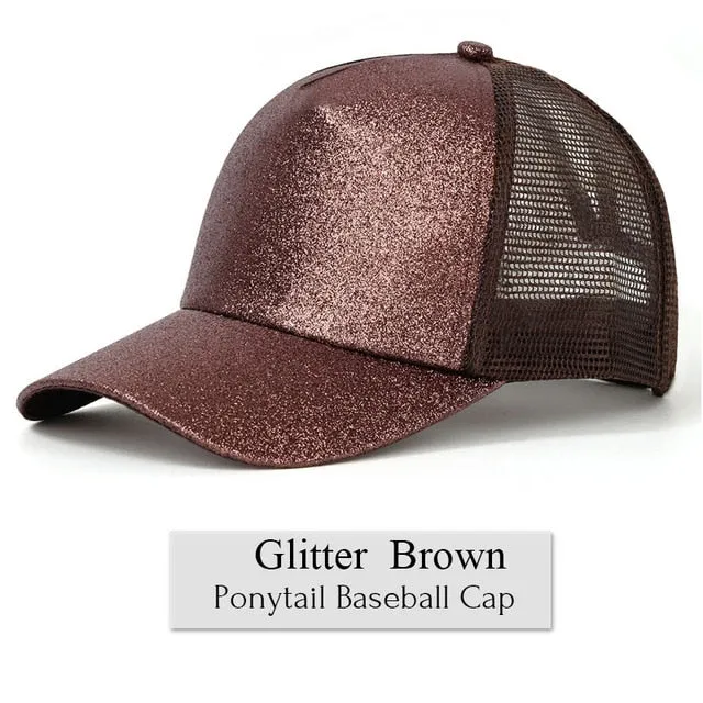 Glitter Ponytail Baseball Cap Women Snapback Summer
