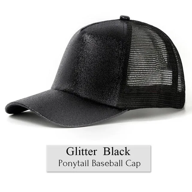 Glitter Ponytail Baseball Cap Women Snapback Summer