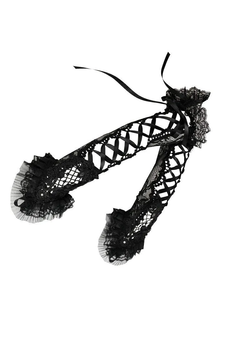 Gothic lace up lacey gloves AGL007