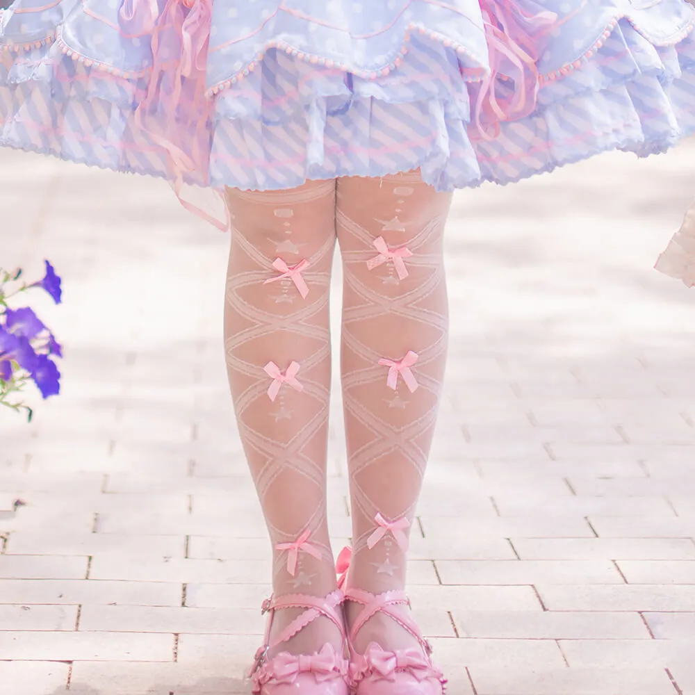 Intertwined Dream Bowknot Ribbon Knee Socks