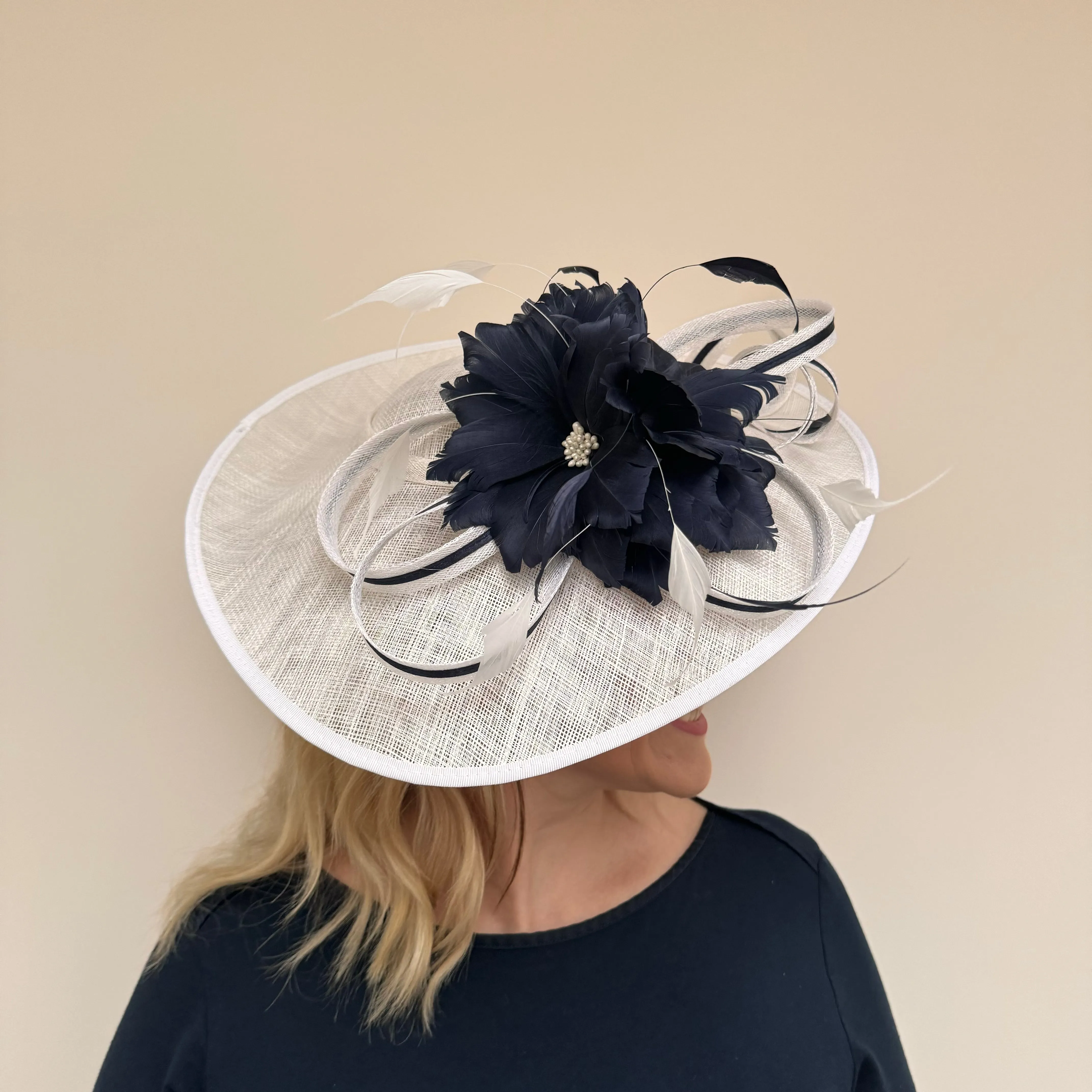 JBees 24/58 Hatinator with Twists and Feathers In Ivory/Navy