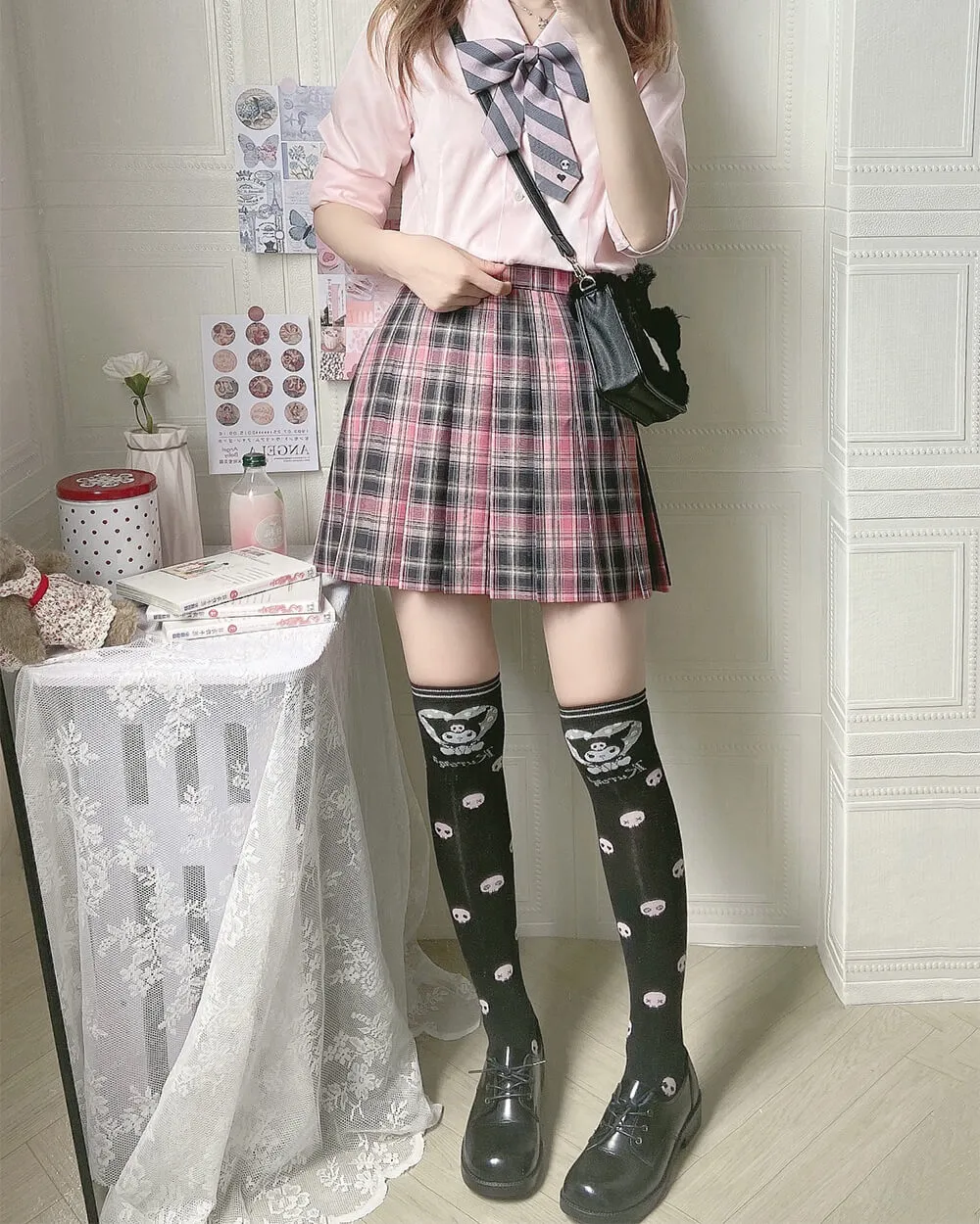 Kuromi Skulls Pattern Over Knee Socks