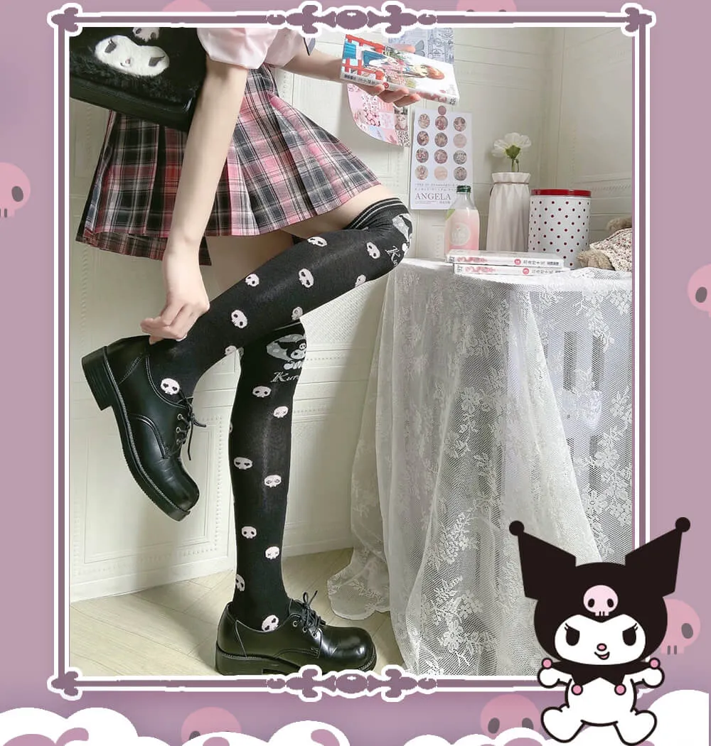 Kuromi Skulls Pattern Over Knee Socks