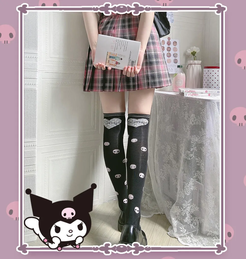 Kuromi Skulls Pattern Over Knee Socks