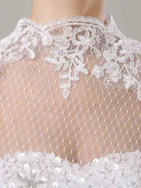 Lace Applique Pearl Rhinestone Wedding Wraps | Bridelily
