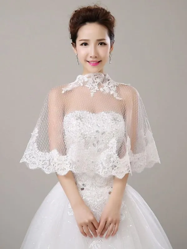 Lace Applique Pearl Rhinestone Wedding Wraps | Bridelily
