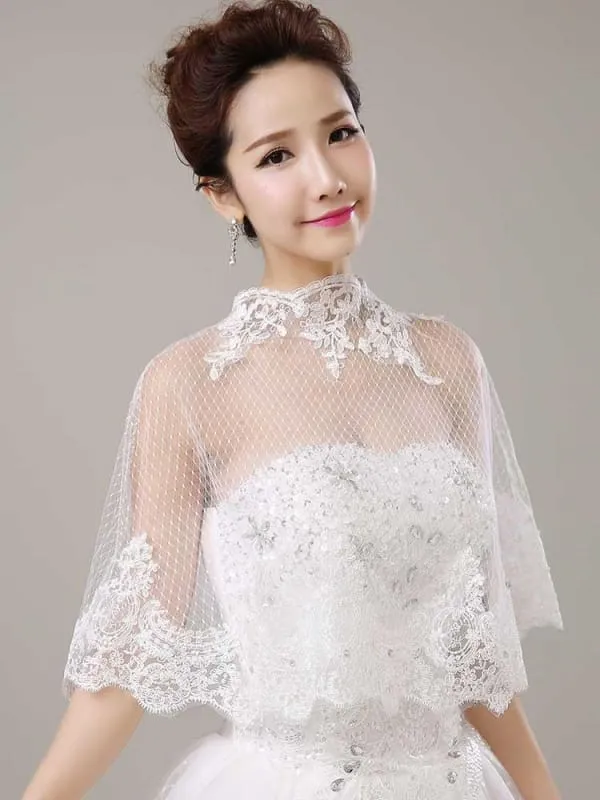Lace Applique Pearl Rhinestone Wedding Wraps | Bridelily