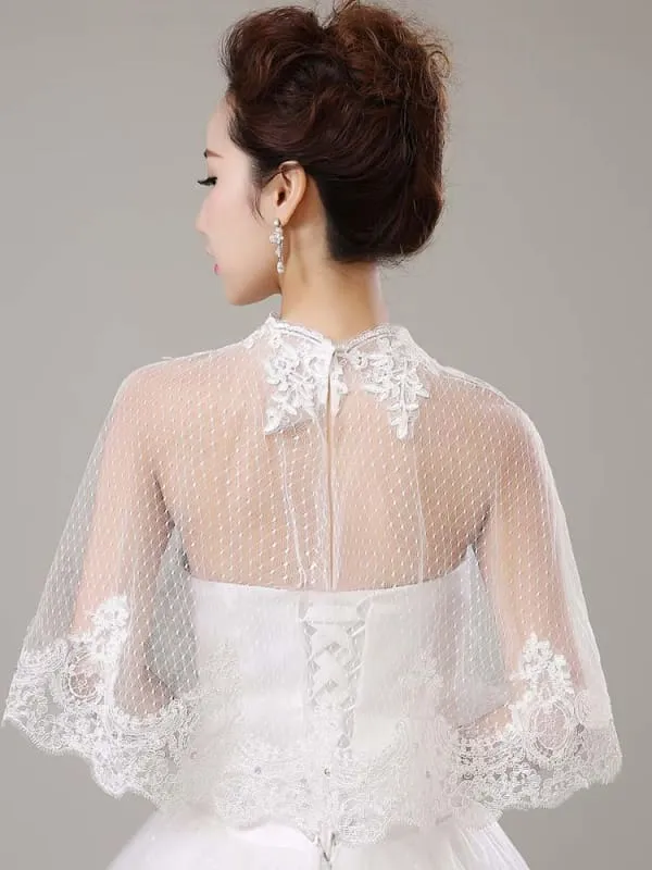 Lace Applique Pearl Rhinestone Wedding Wraps | Bridelily