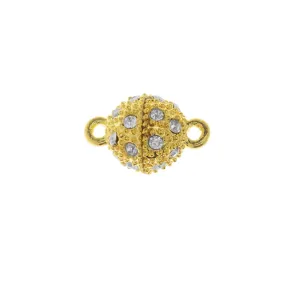 Magnetic Clasps, Beaded Sphere with Rhinestones 16x10mm, Gold Tone (1 Set)