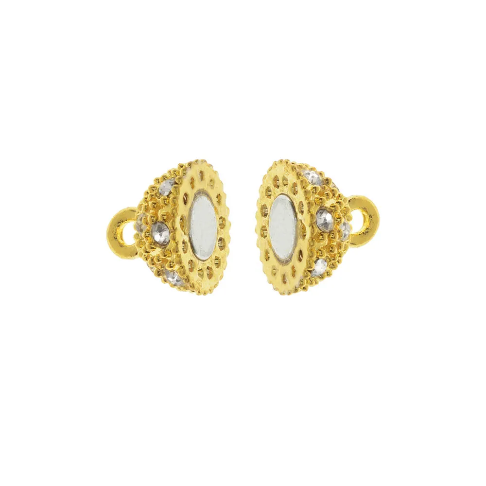 Magnetic Clasps, Beaded Sphere with Rhinestones 16x10mm, Gold Tone (1 Set)