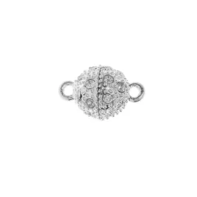 Magnetic Clasps, Beaded Sphere with Rhinestones 16x10mm, Silver Tone (1 Set)