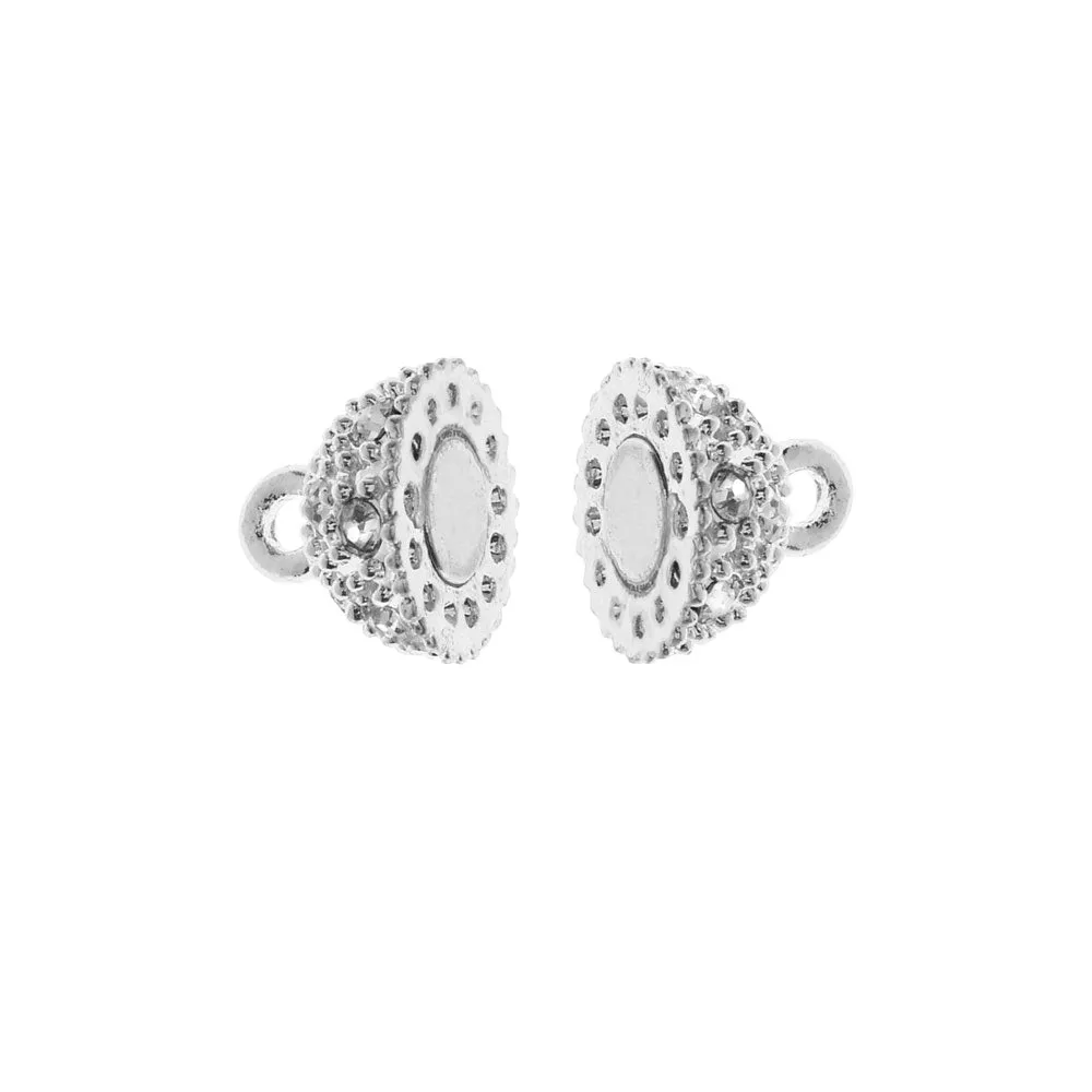 Magnetic Clasps, Beaded Sphere with Rhinestones 16x10mm, Silver Tone (1 Set)